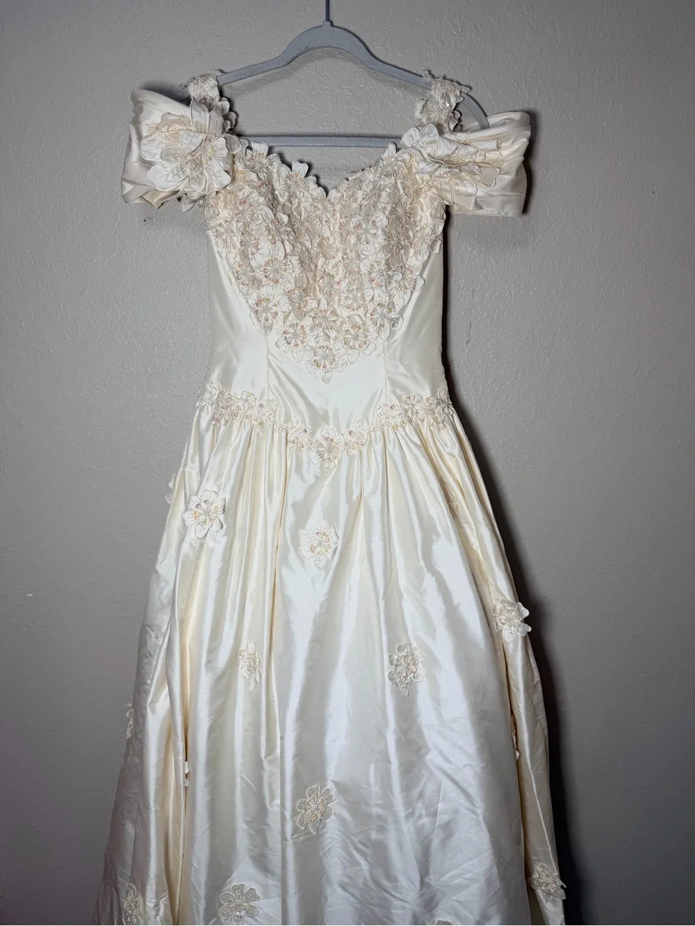 Vintage 100% Silk Wedding Dress Size 10 Romantic Princess Floral Beaded